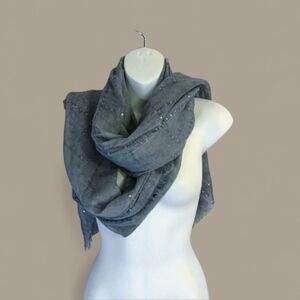 NWT Tilo Scarf,Twilight Demin Blue sequin rectangle fringe trim